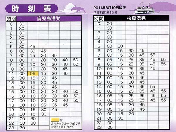 桜島フェリー 鹿児島市船舶部 運賃表・時刻表 鹿児島港～桜島港 1997年頃 【F0614】 - 乗り物