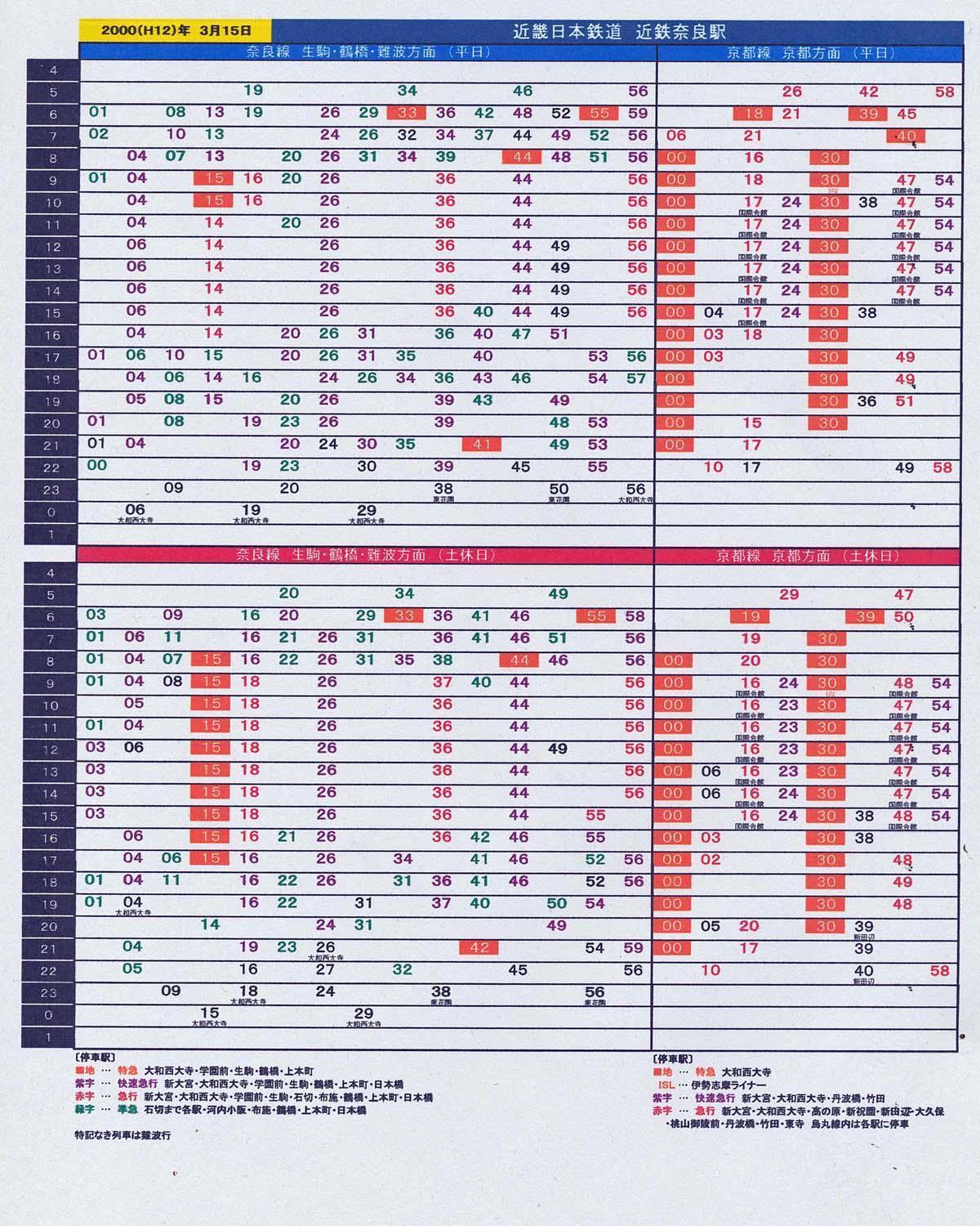 近鉄(奈良線系統・京都線系統)列車運行図表 平成24年3月20日改正 - 鉄道